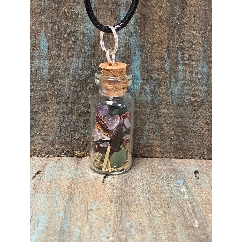 Self discovery and motivation spell herb crystal jar intention necklace